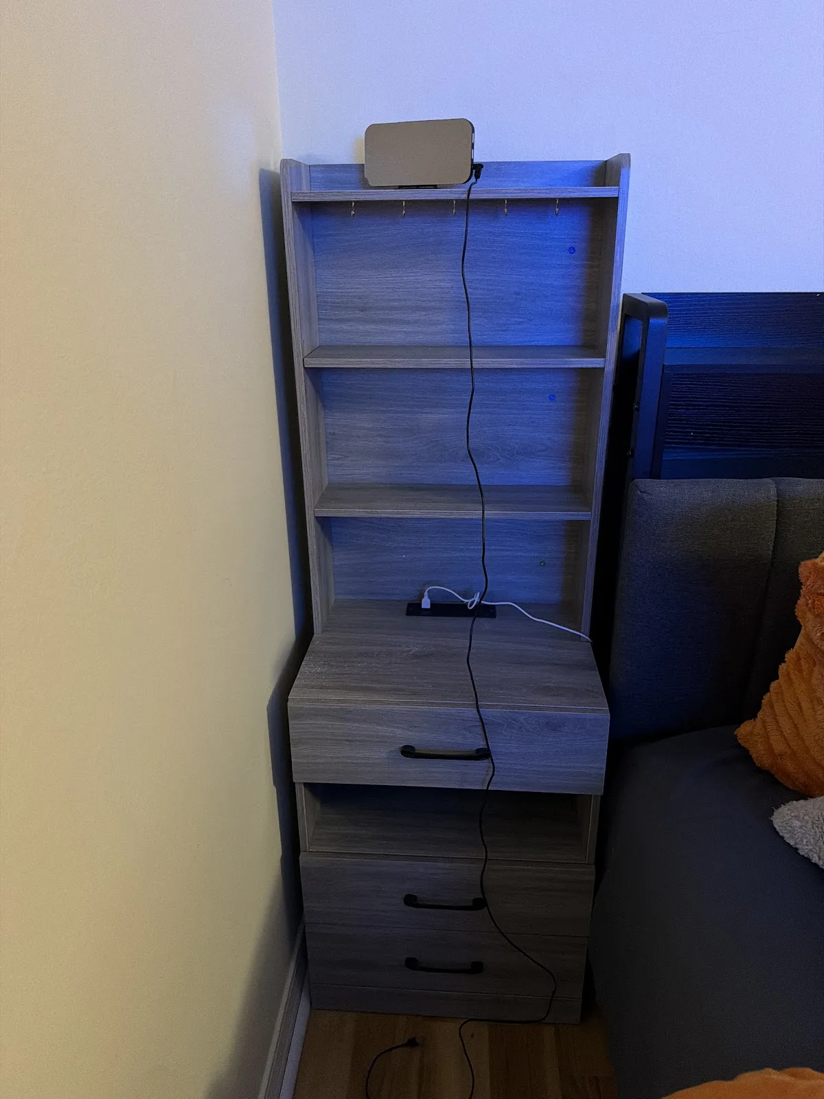 Bedroom shelving unit assembled and placed by Handychief