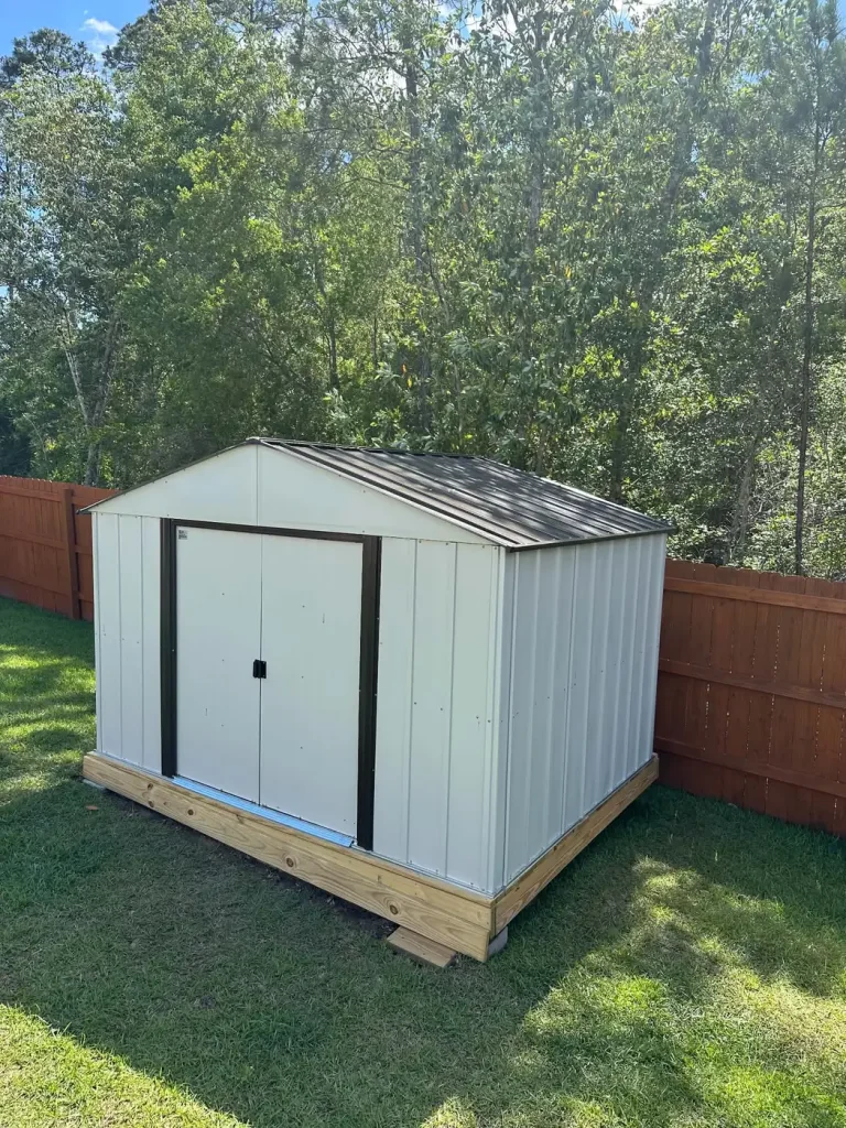 Finished storage shed installation